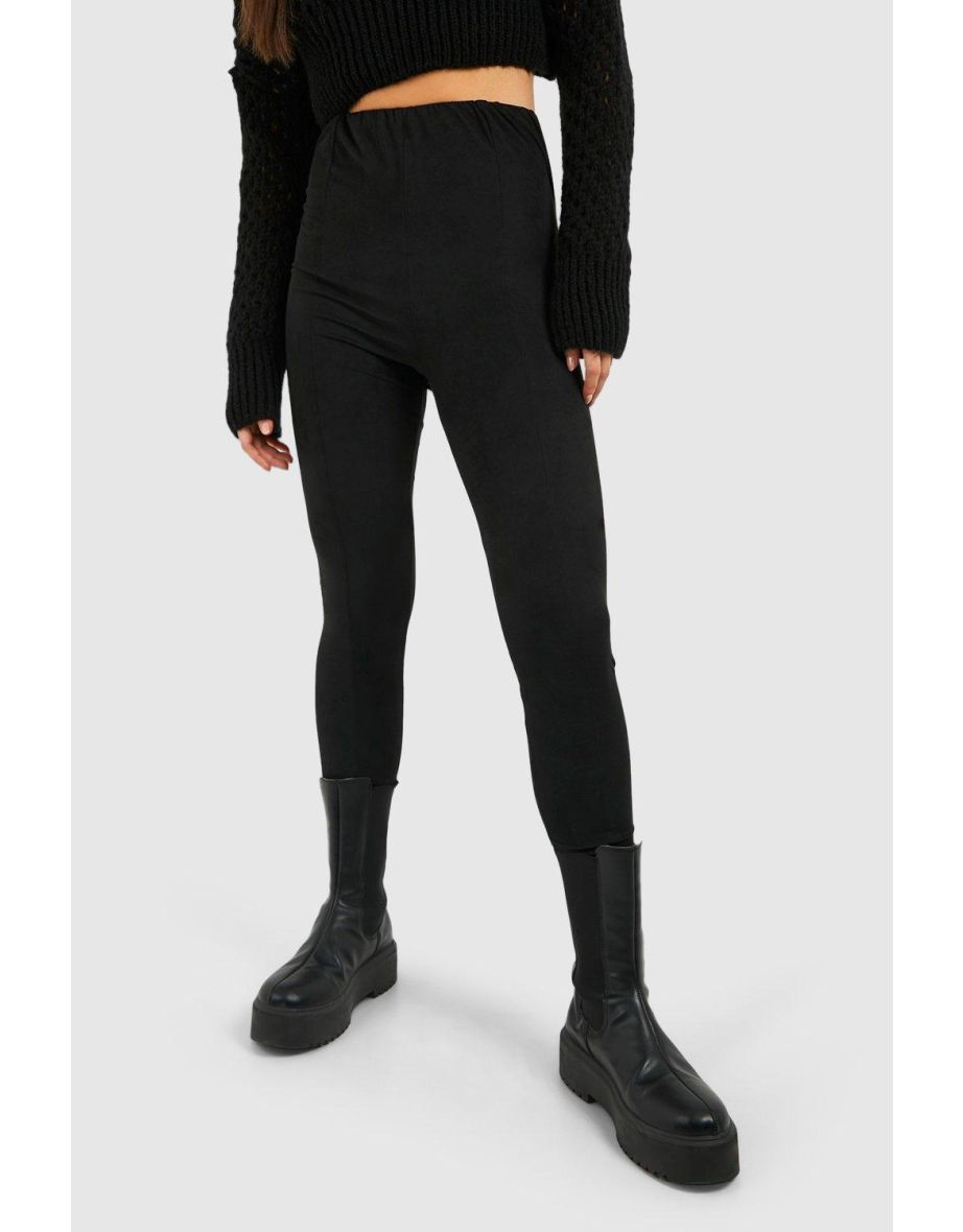 Seam Front High Waisted Soft Touch Suedette Leggings - black - 3