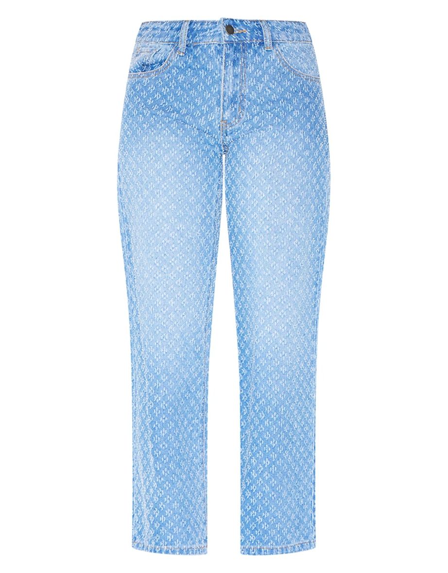 Petite Blue Textured Straight Leg Jeans - 4