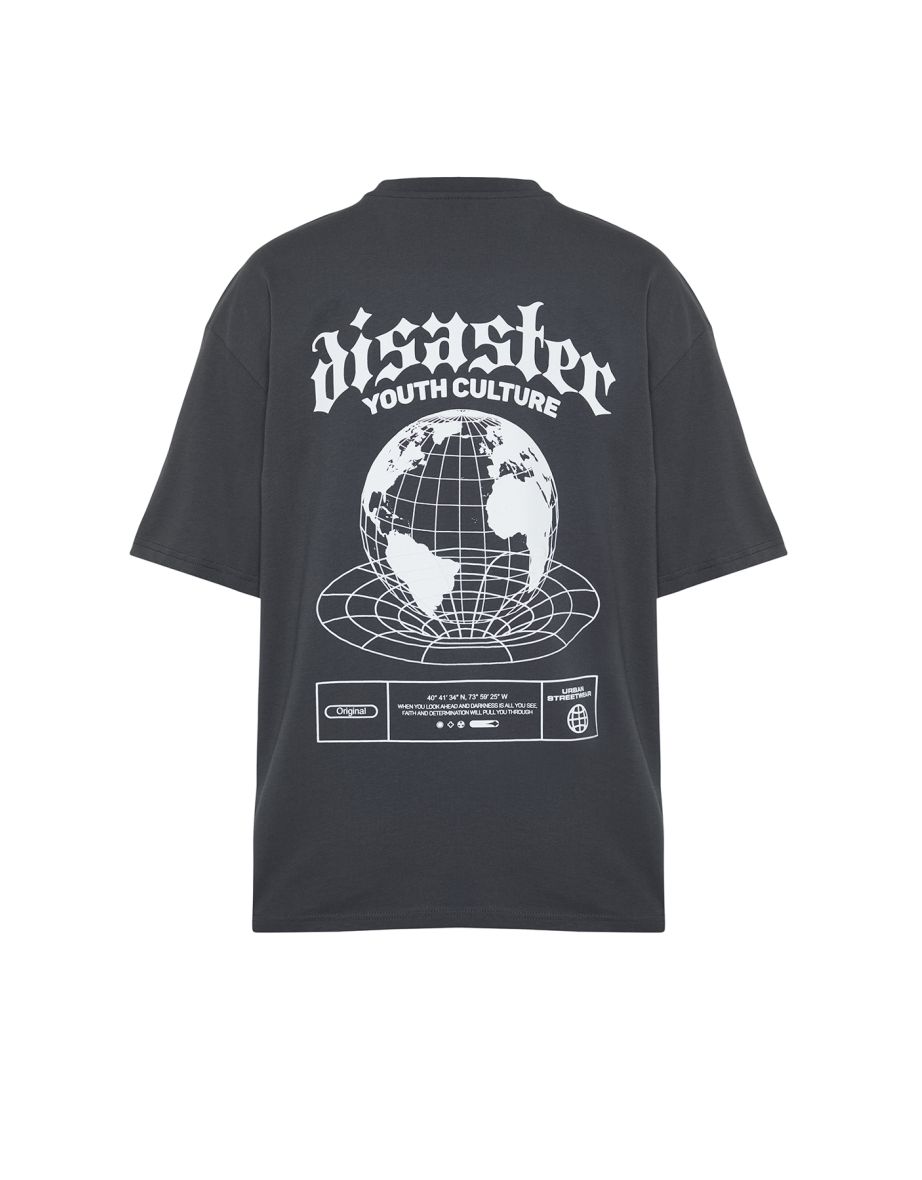 Anthracite Men's Oversize/Wide-Fit Fluffy Text Print Short Sleeve 100% Cotton T-Shirt - 7