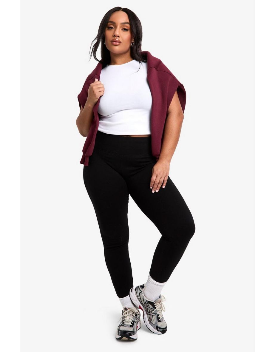 PLUS BASIC HIGH WAISTED DEEP WAISTBAND LEGGING - black