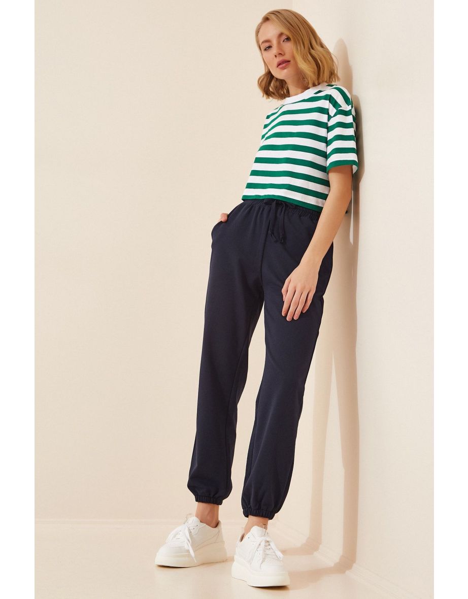 Women's Navy Blue Sweatpants with Pockets - 2
