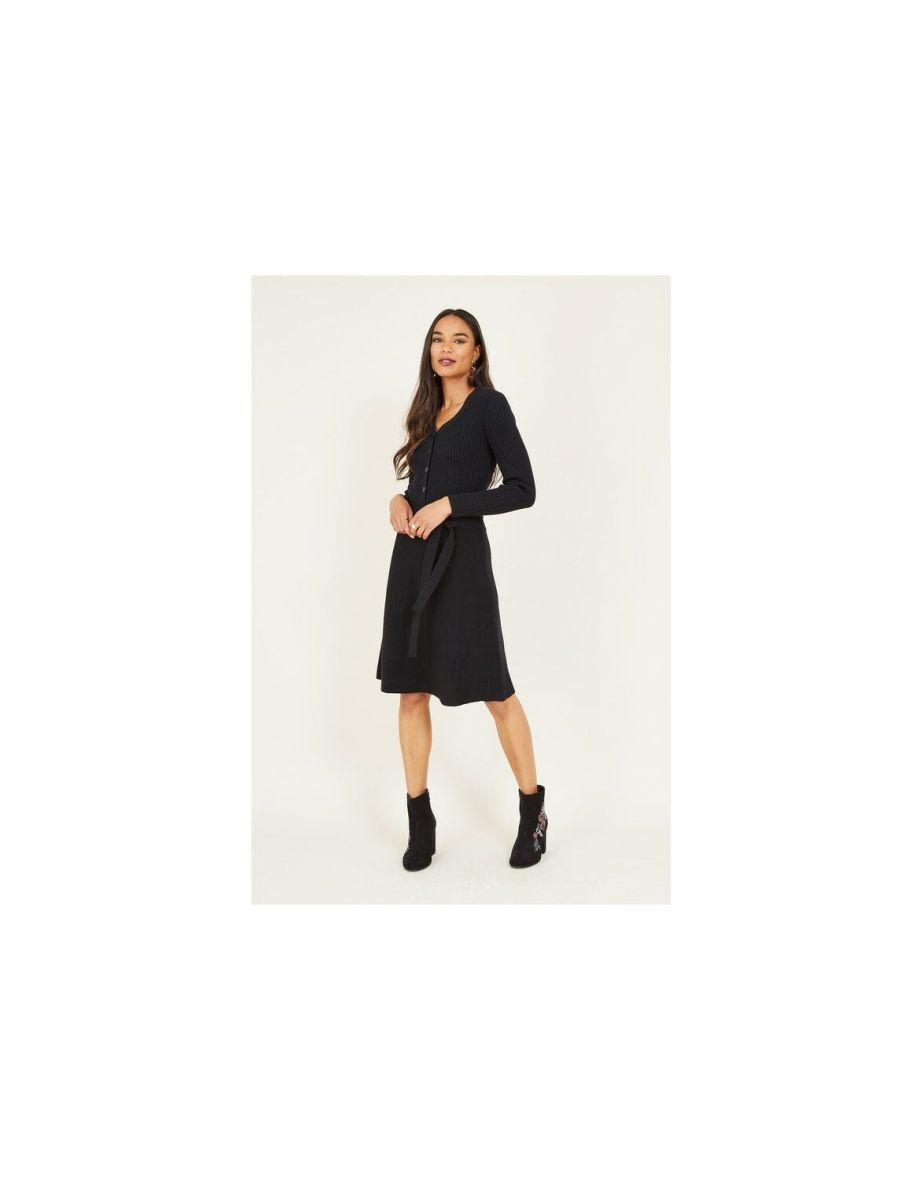 Black Knitted Skater Dress
