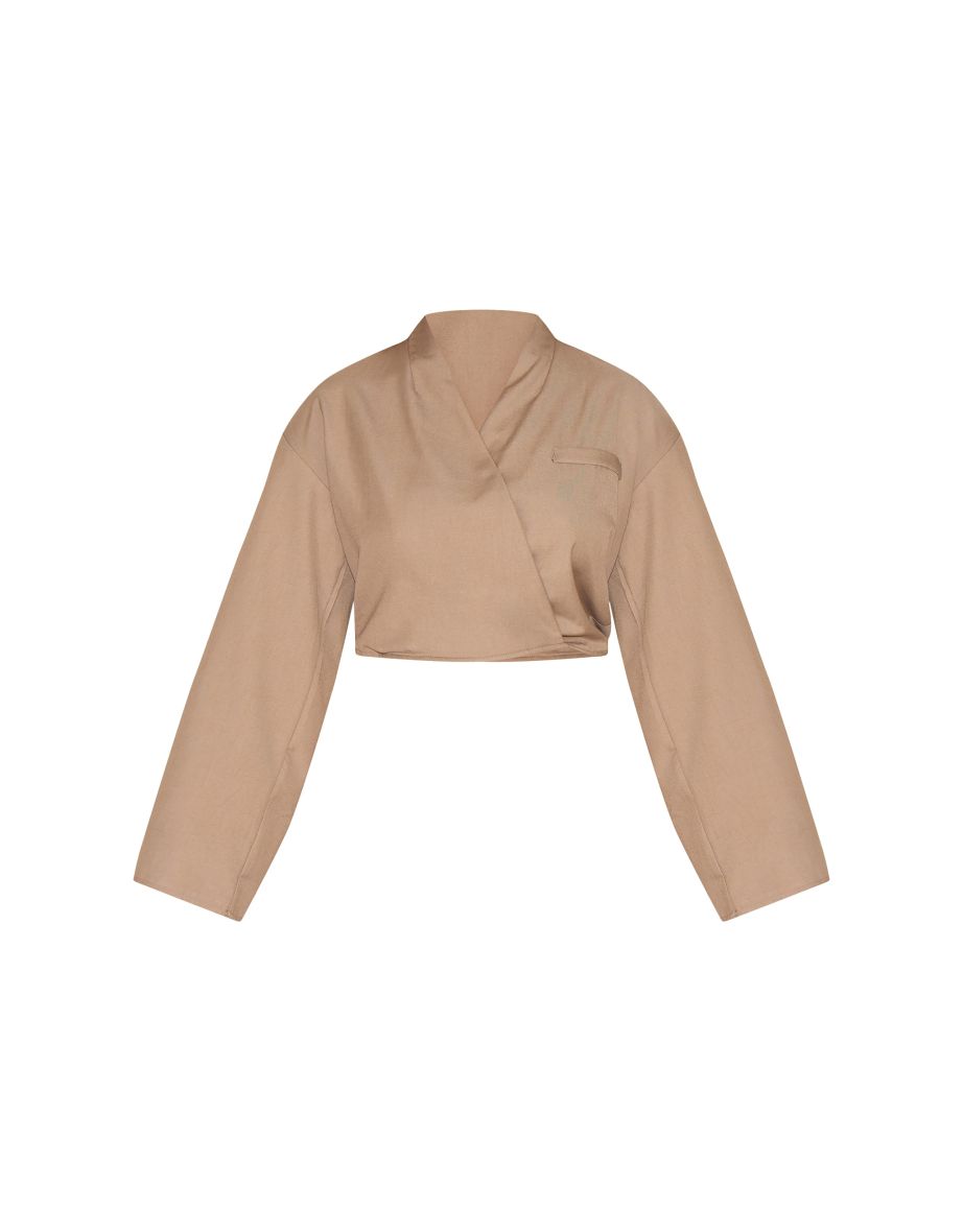 Shape Mocha Tailored Wrap Flared Sleeve Cropped Blazer blouses - 4