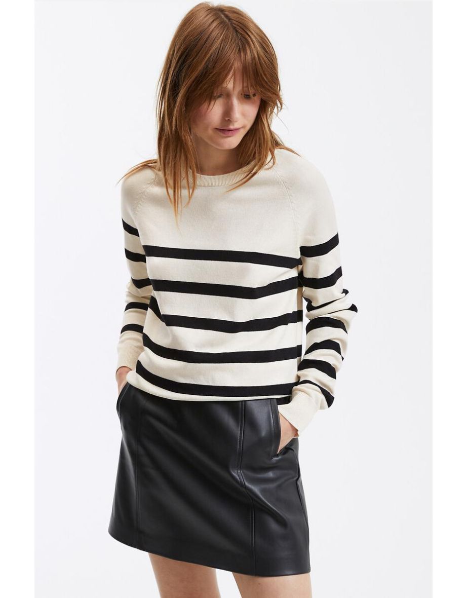 Striped Basic Jumper/Sweater with Crew Neck