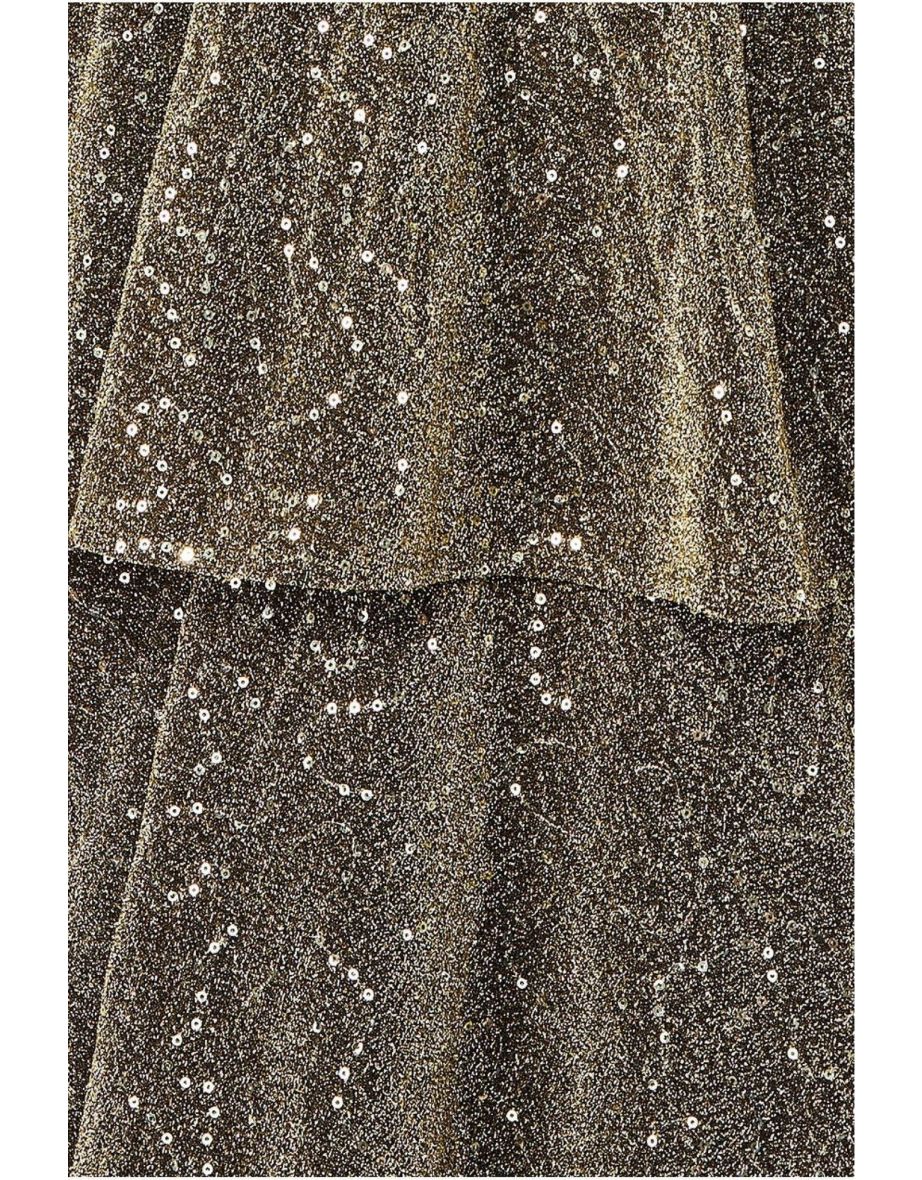 Goddiva Sequin Lurex Tiered Maxi Dress - Gold - 4