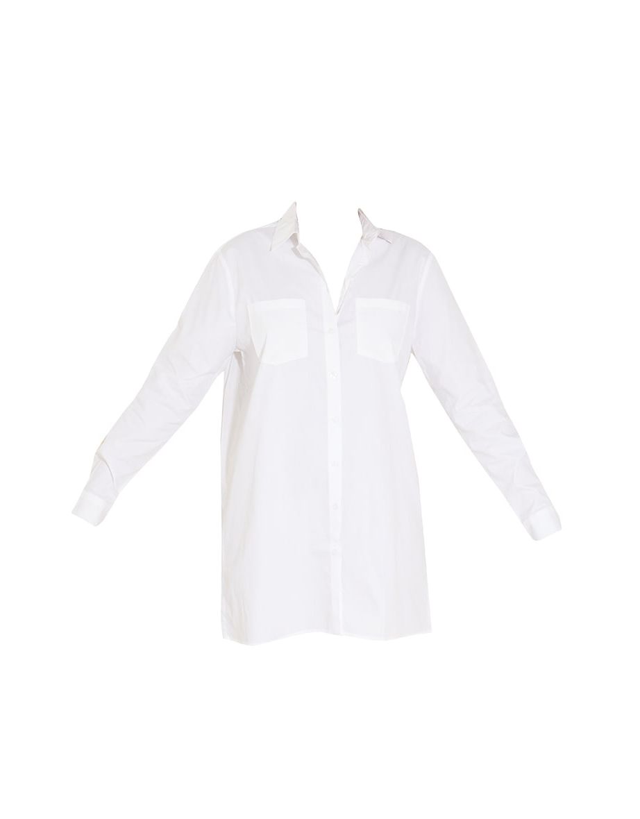 Recycled White Long Sleeve Button Shirt Dress - 4