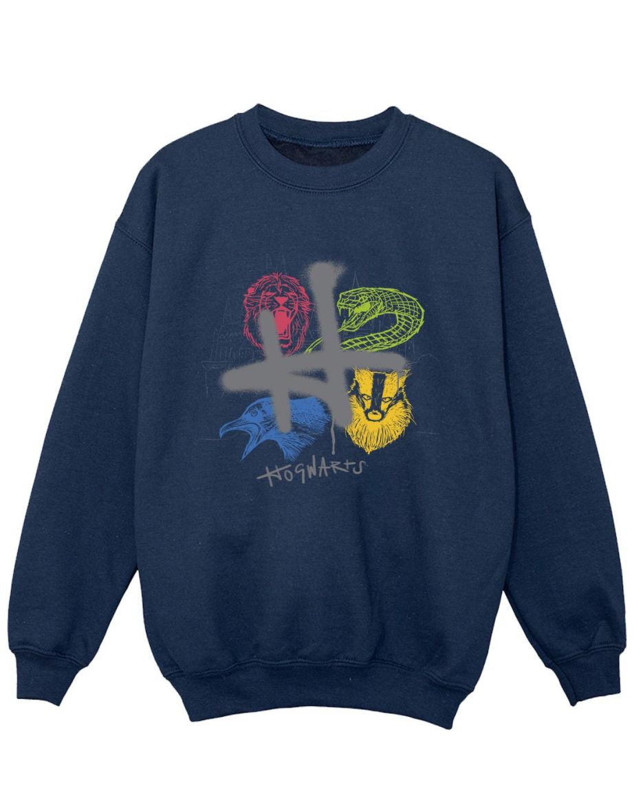 Harry Potter Girls Emblems H Spray Sweatshirt - Navy Blue