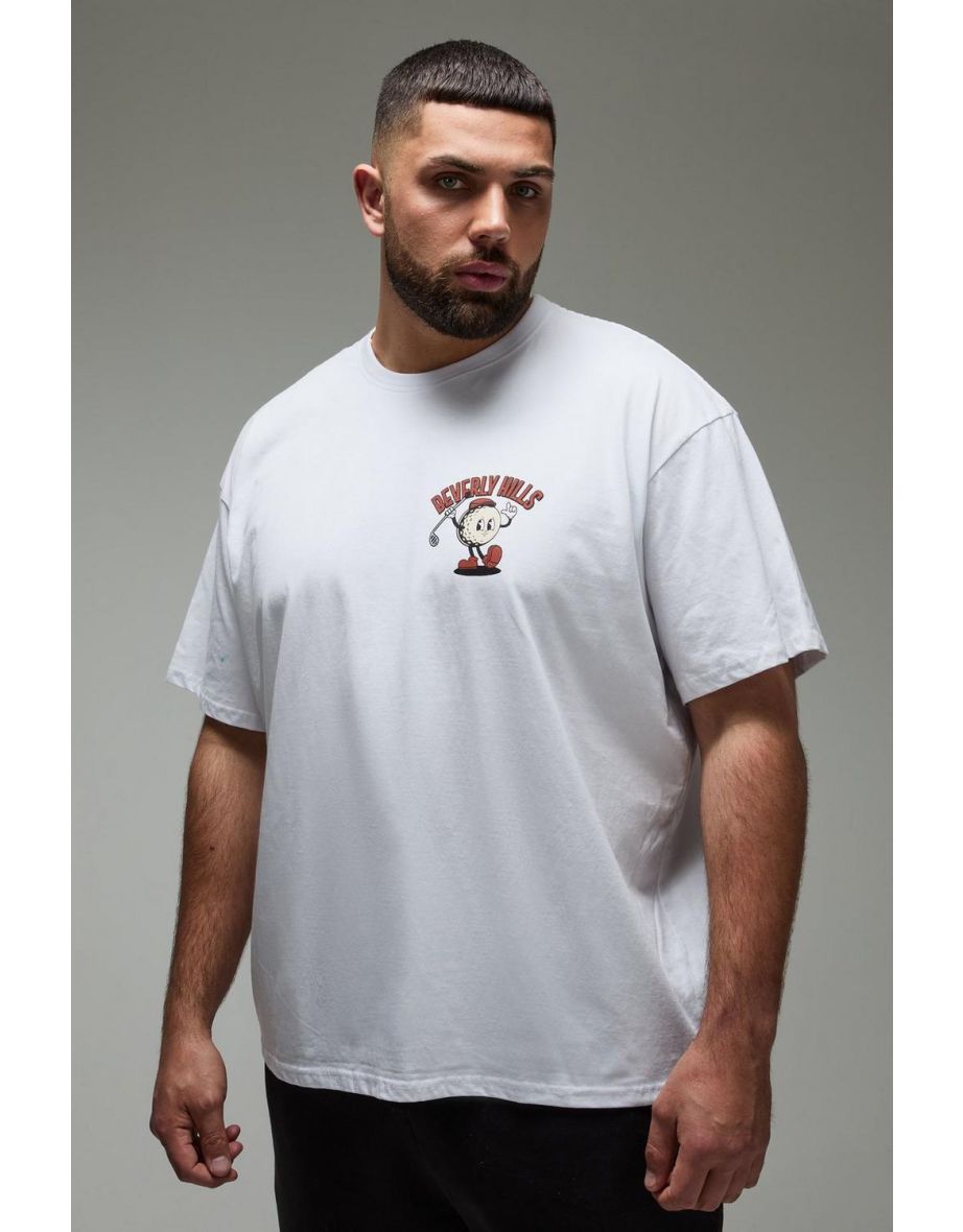 Plus Oversized Beverley Hills Golf Cartoon Graphic T-Shirt - white