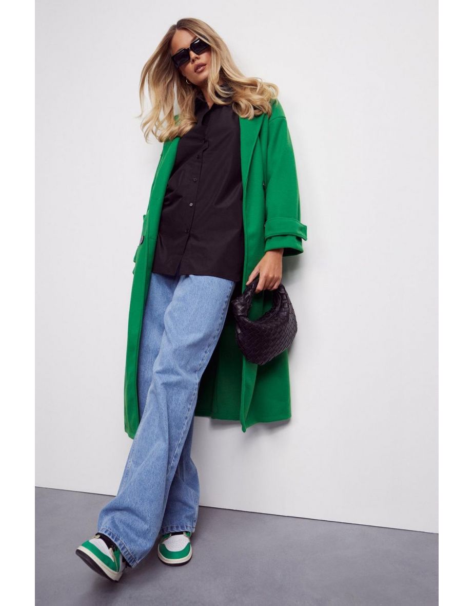 Wool Look Longline Coat - green - 3