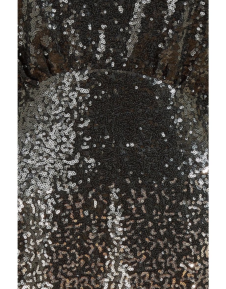 Yumi Black And Gold Sequin Ombre Long Sleeve  Dress - 5