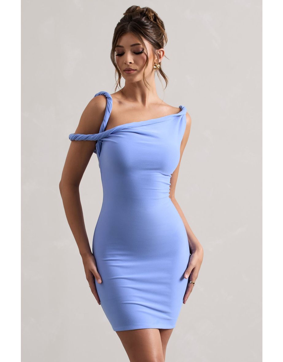 Tali | Blue Twisted Asymmetric Bodycon Mini Dress - 4
