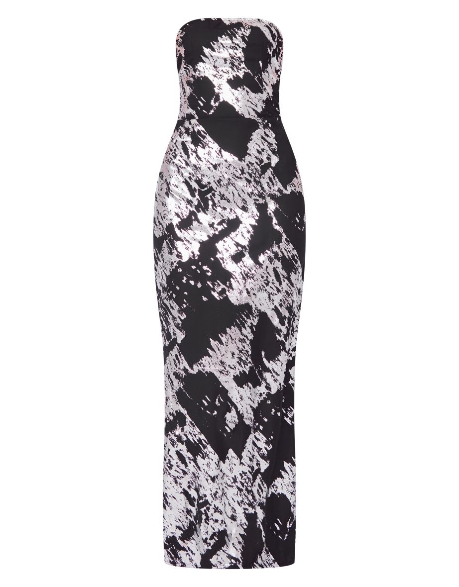 Black Foil Print Bandeau Maxi Dress - 4