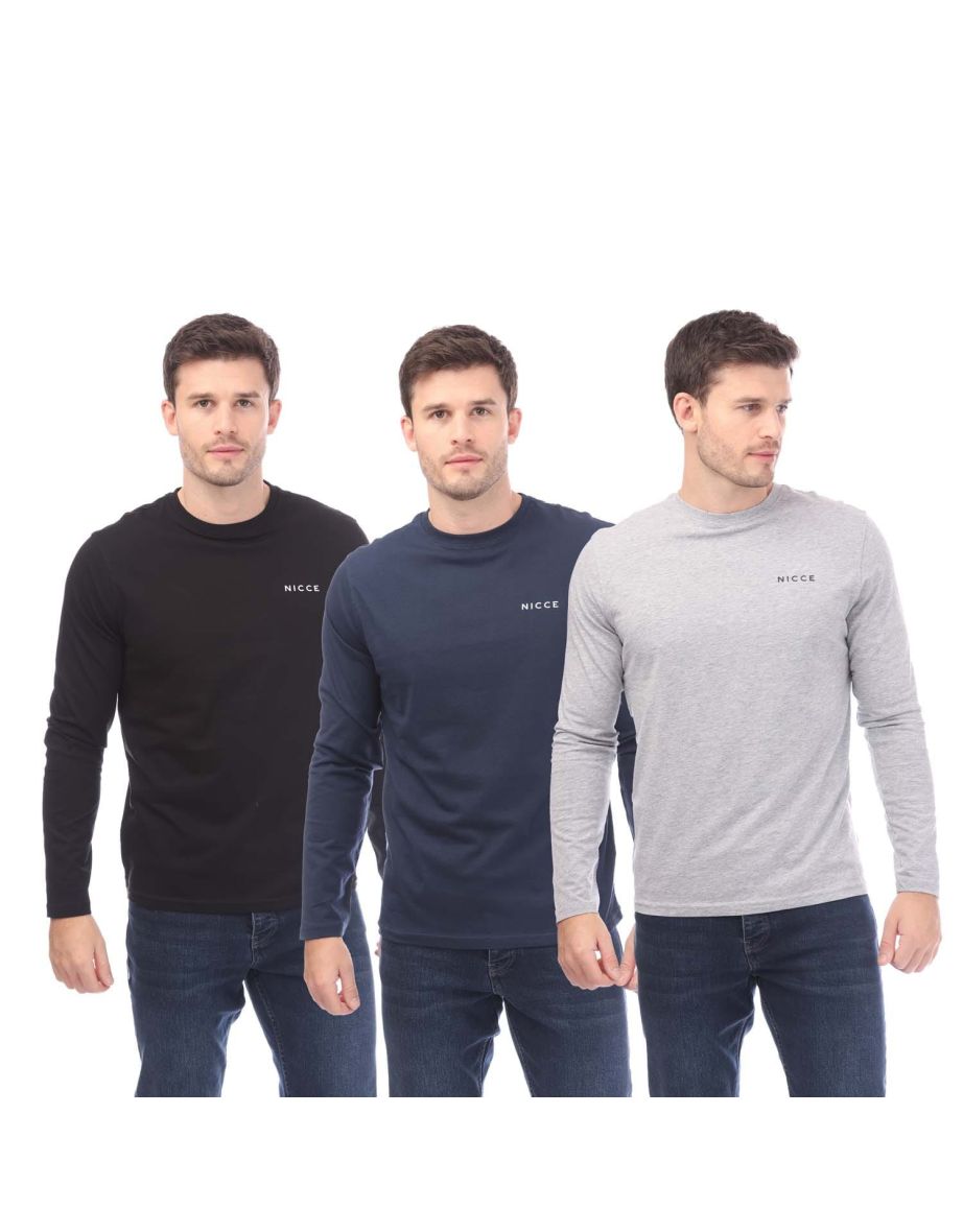 Men's NICCE Julian LS 3 Pack T-Shirts in Black