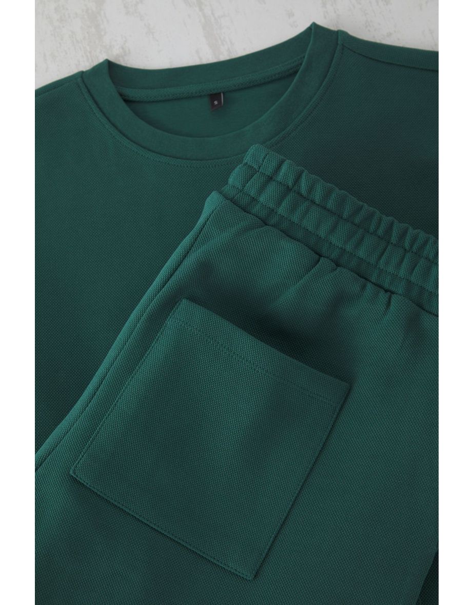 Emerald Green Oversize Thick  100% Cotton T-shirt Shorts 2-Piece Tracksuit Set - 6