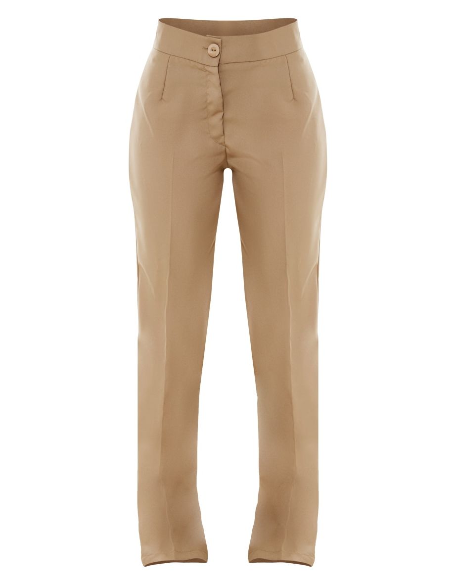 Camel Tailored High Waist Straight Leg Trousers - 4