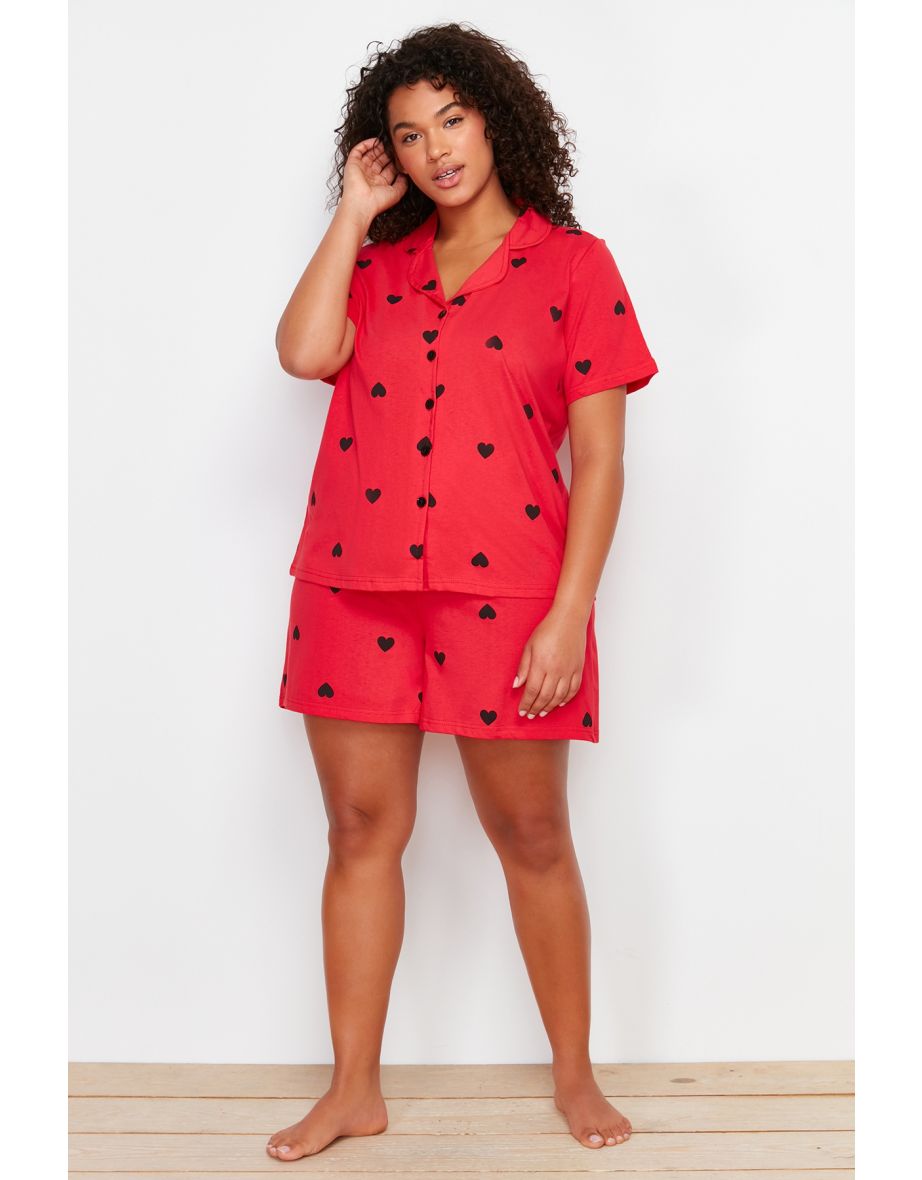 Red Heart Pattern Knitted Pajamas Set