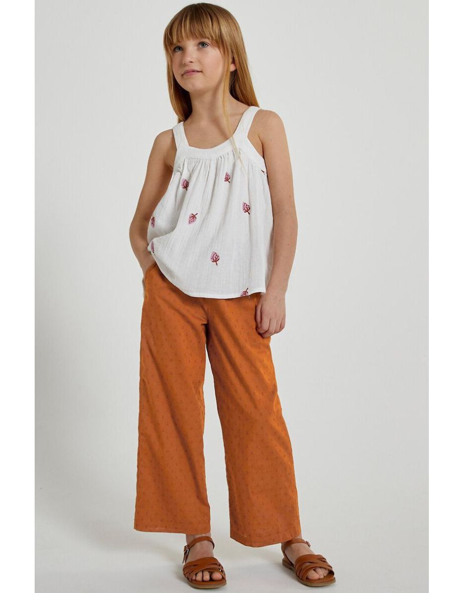 Dotted Cotton Trousers with Wide Leg