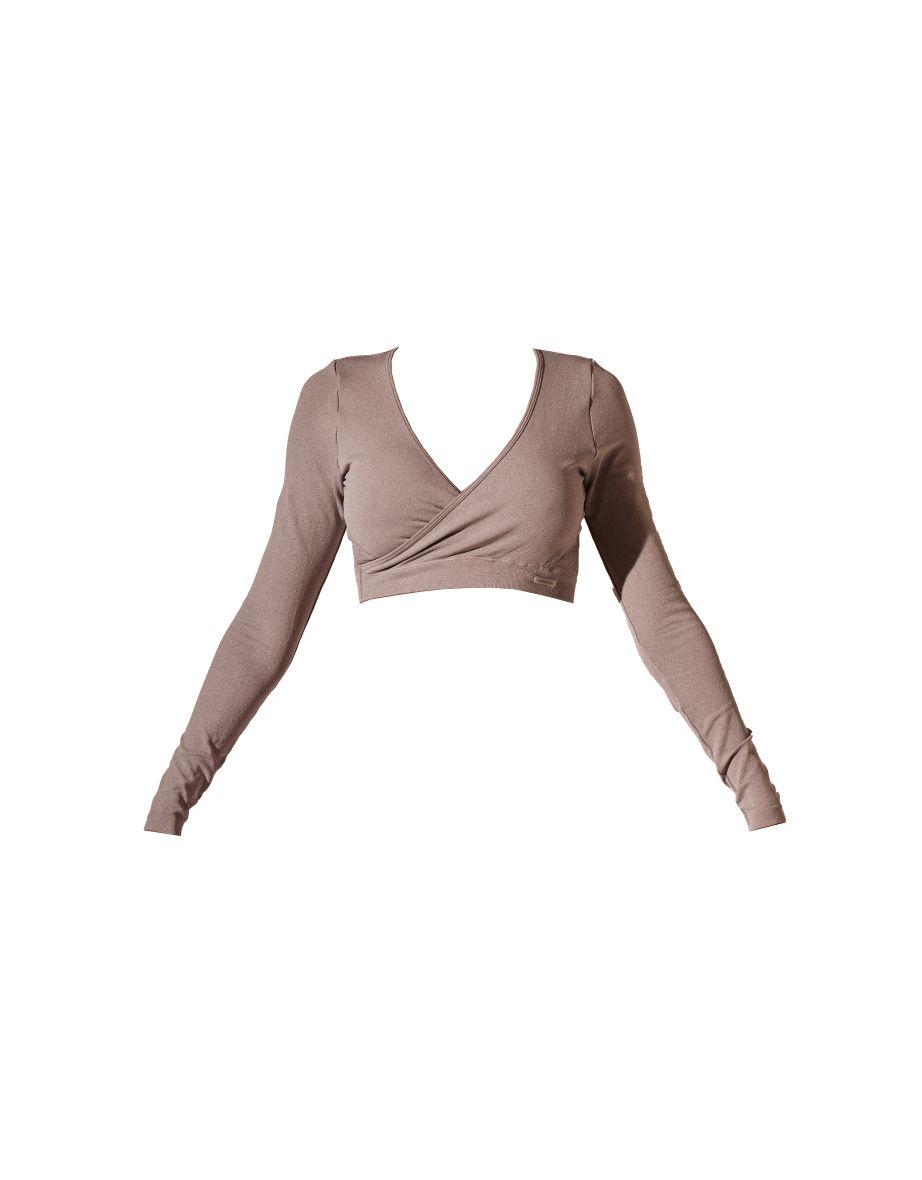 PRETTYLITTLETHING Grey Sport Seamless Cross Front Long Sleeve Crop Top - 4