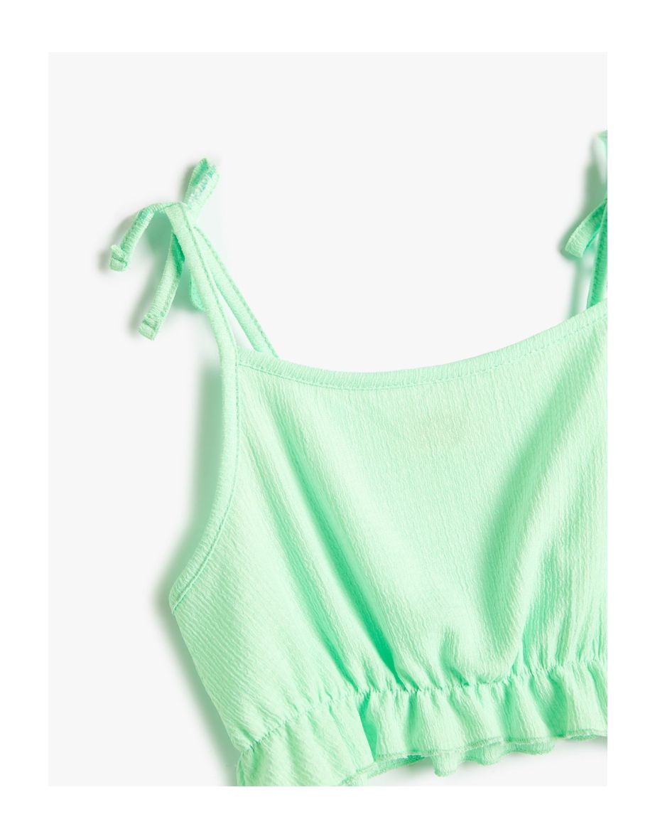 Crop Tank Top with Straps and Bow Detail and Ruffles - 2
