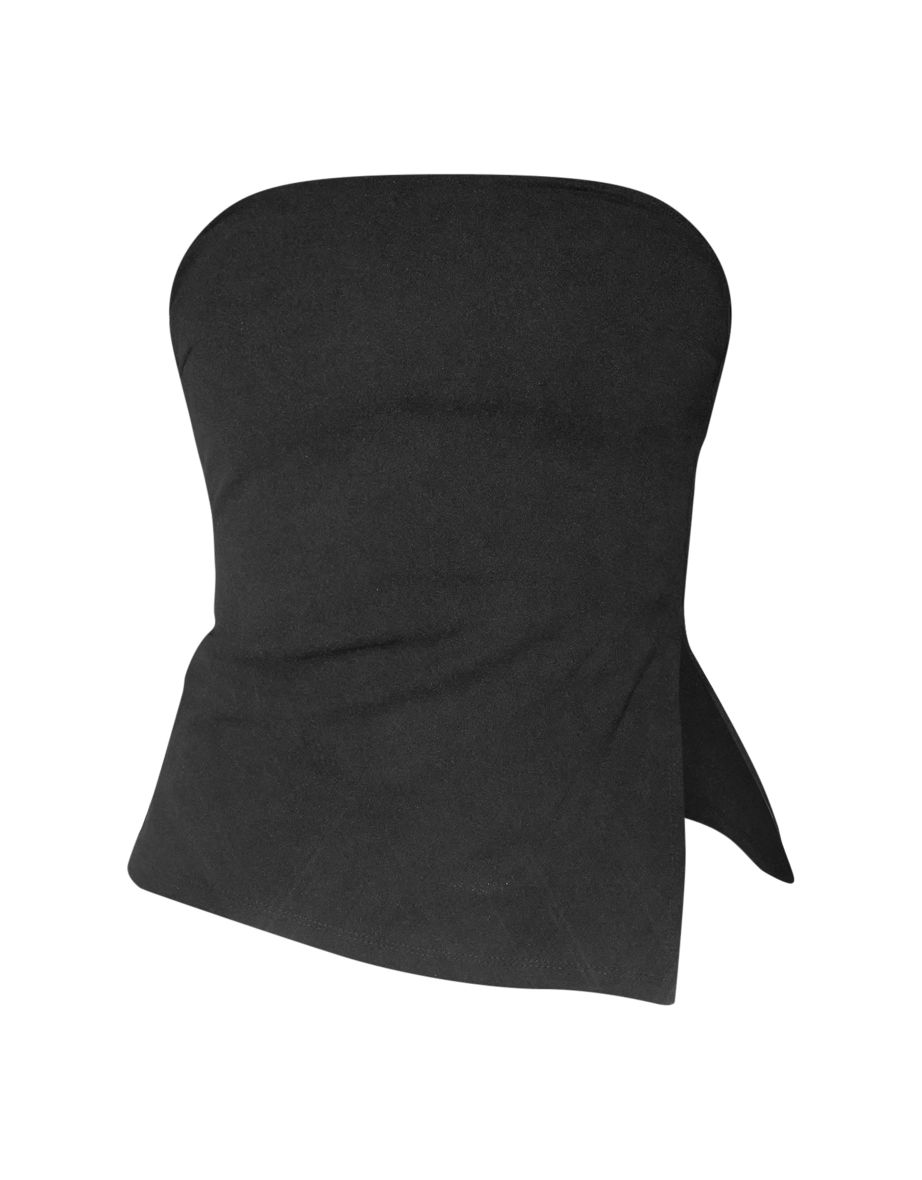 Black Textured Asymmetric Hem Bandeau Long Top - 4
