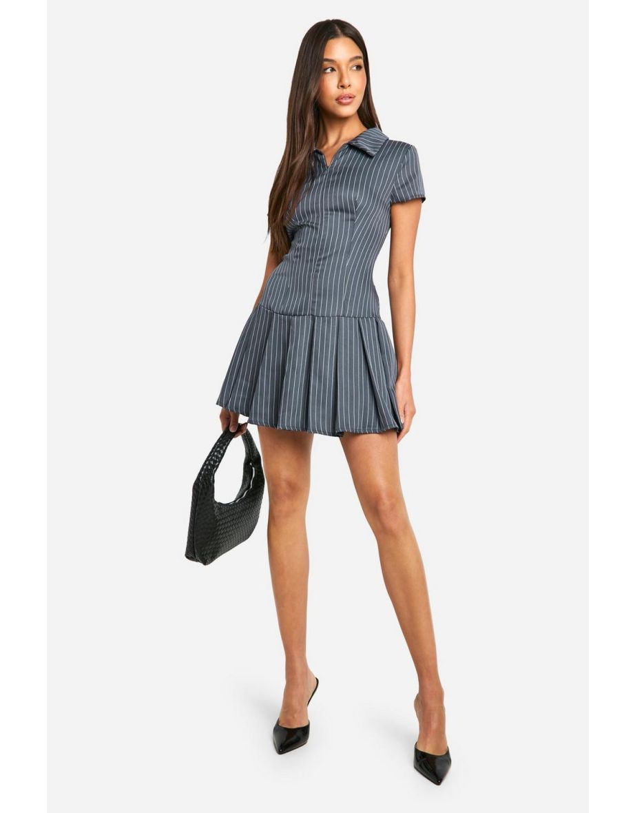 Zip Box Pleat Mini Dress - mid grey