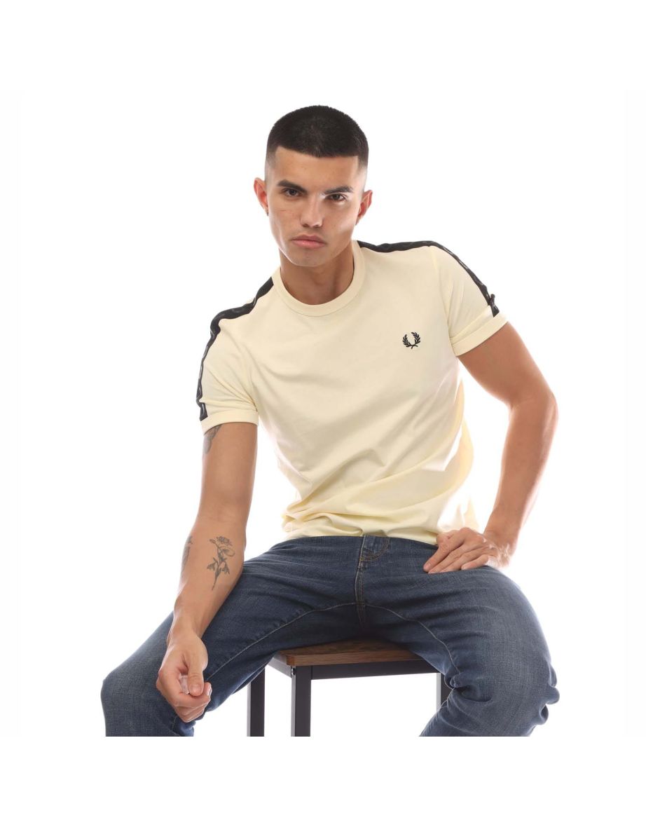Men's Fred Perry Tonal Tape Ringer T-Shirt in Cream - 3