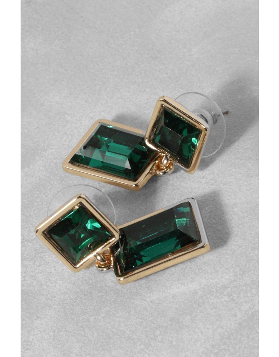 Emerald Green Double Drop Earring - green - 2