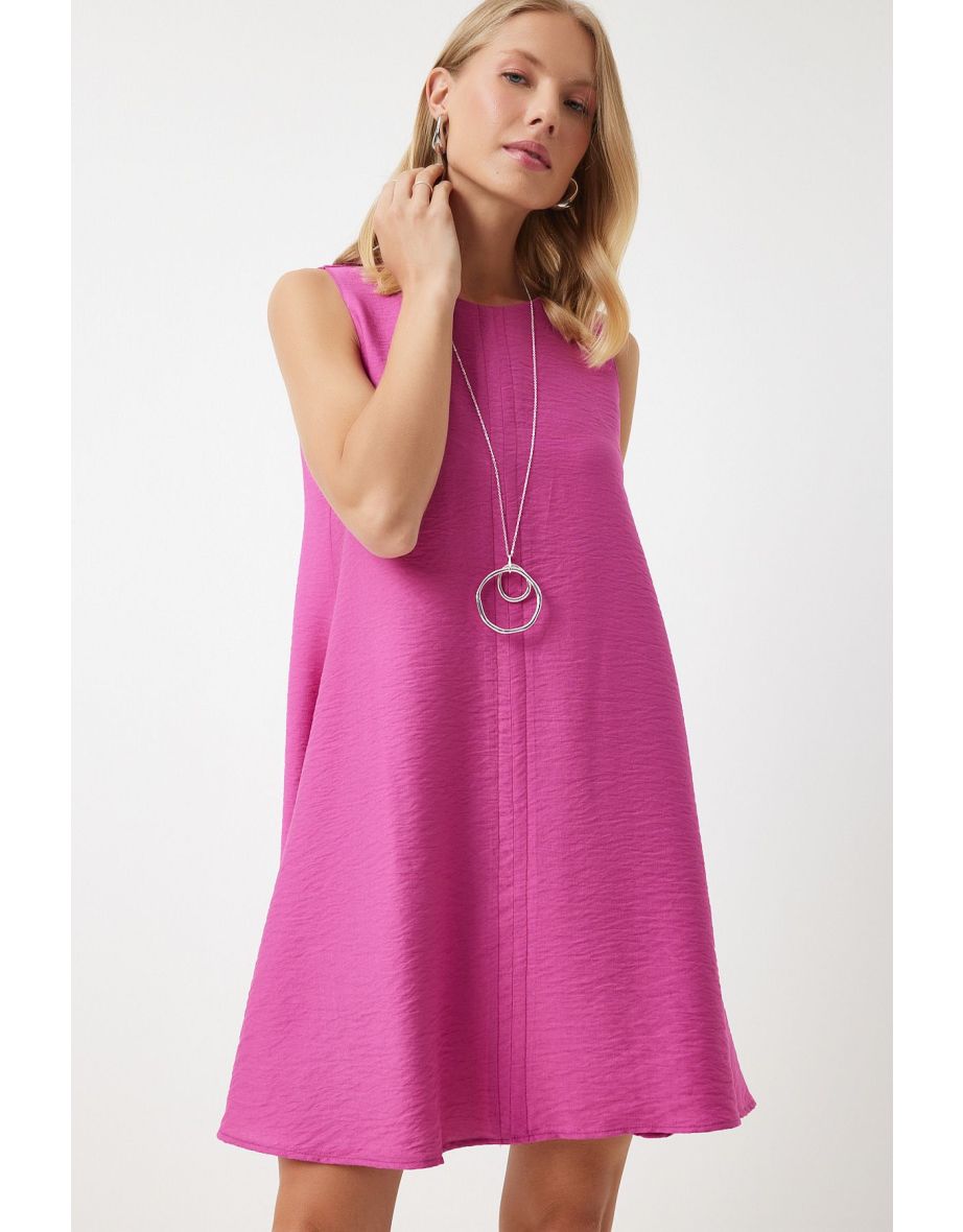 Women's Dark Pink Summer Woven A-Line Dress - 5