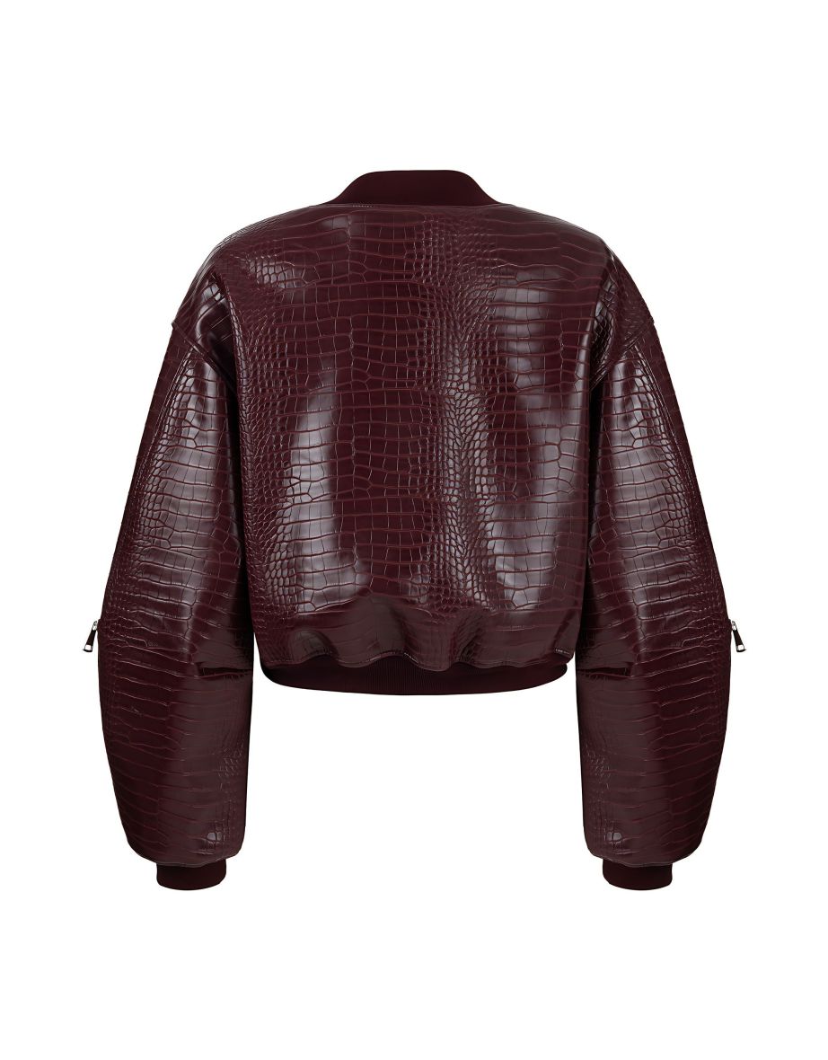 Faux Leather Bomber Jacket - 6