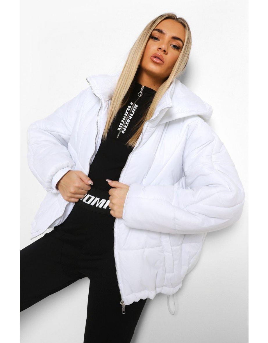 Hooded Quilt Detail Puffer - white