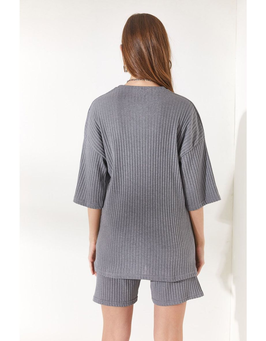 Women's Smoky Bottom Short Leggings Top Loose Blouse Suit - 5