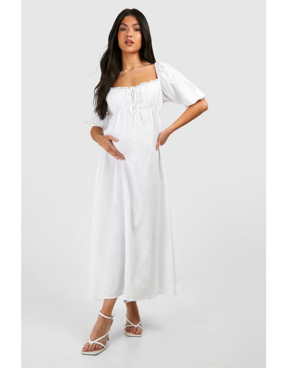 Maternity Linen Milk Maid  Dress - white