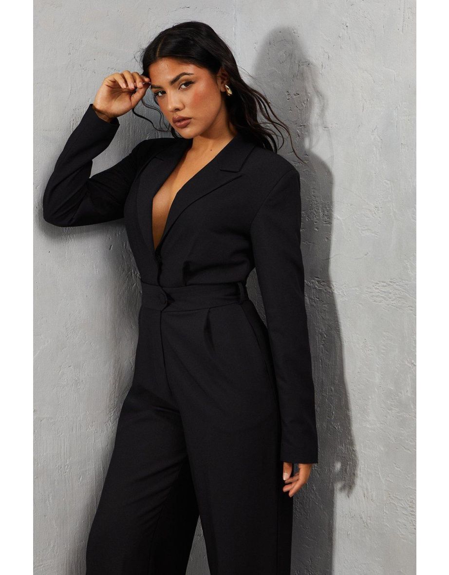 Tailored Collared Belted Long Sleeve Wide Leg Jumpsuit - 3