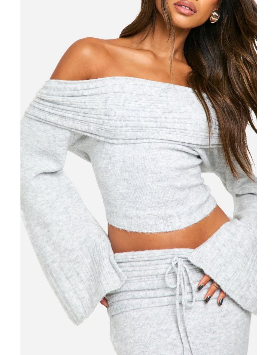Rib Edge Soft Knit Bardot Jumper - grey - 3