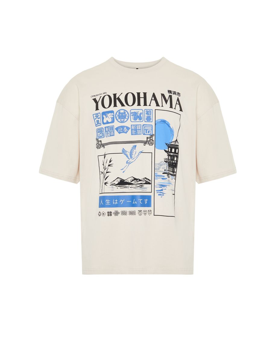 Stone Men's Oversize Far East Printed 100% Cotton T-Shirt
