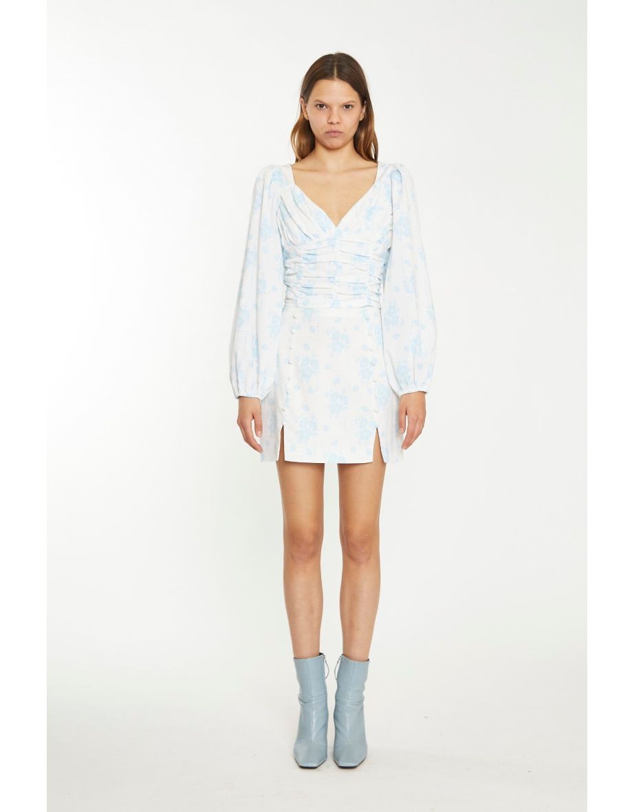 Blue Wallpaper Floral Ruched Top
