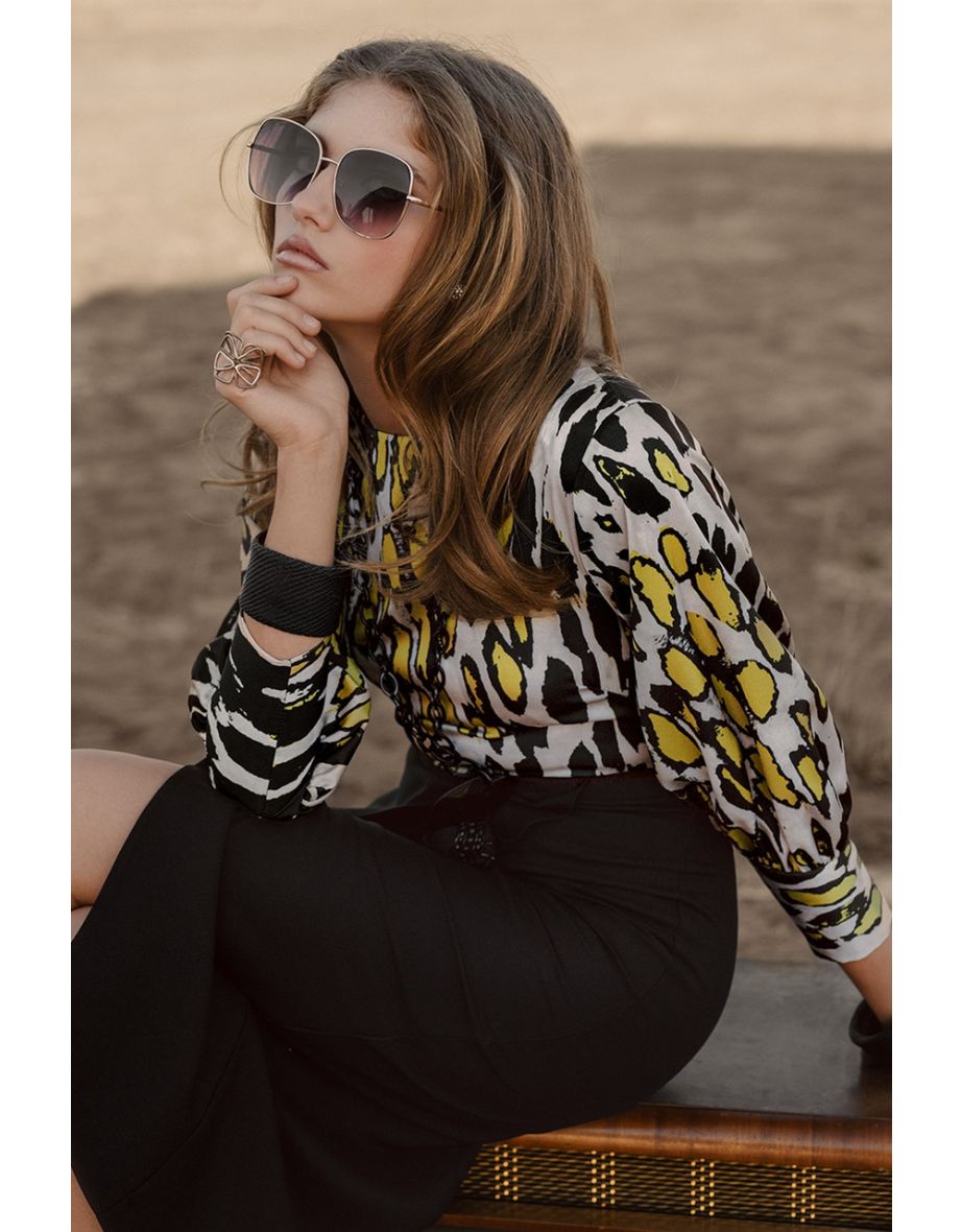 Black Leopard Print 2-in-1 Pencil Midi Dress - 6