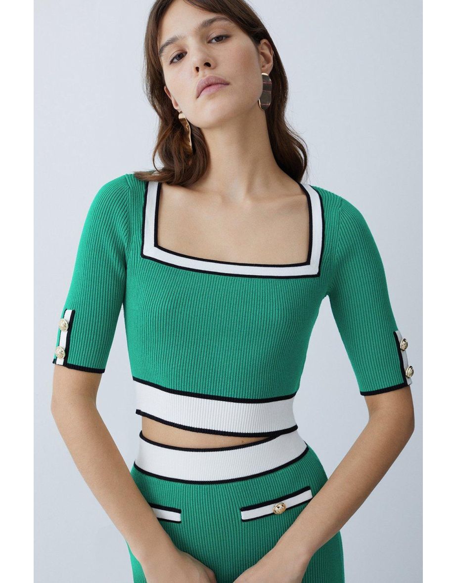 Military Style Rib Knit Crop Top
