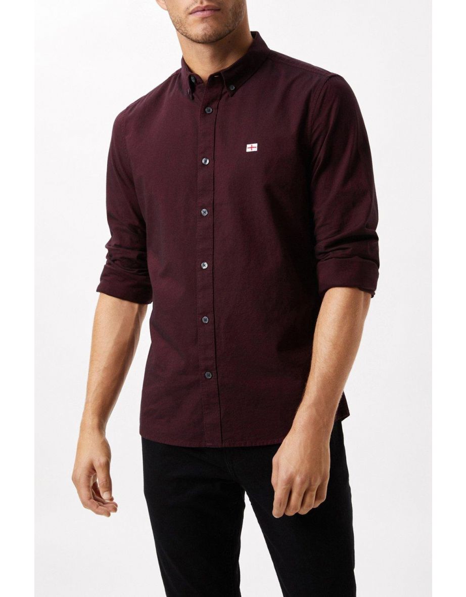 Burgundy Oxford Shirt With England Flag