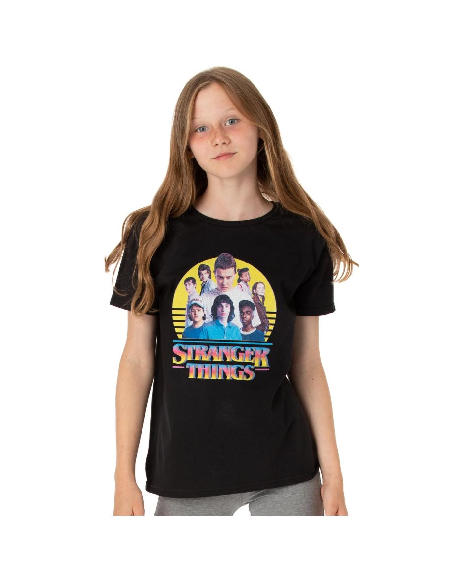 Stranger Things Childrens/Kids Characters Logo T-Shirt - Black - 1