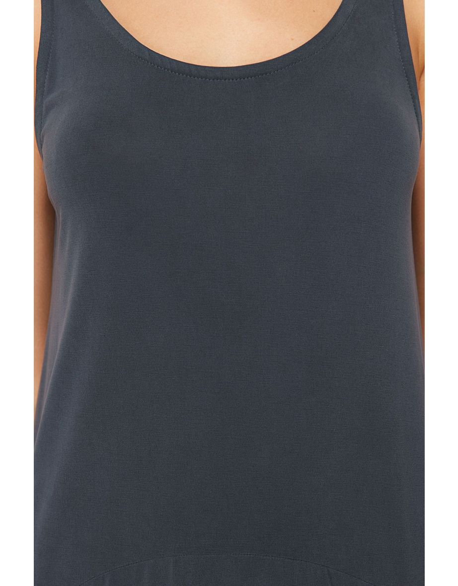 Anthracite Soft Touch/Modal Thick Strap Pool Collar Knitted Midi Dress - 7