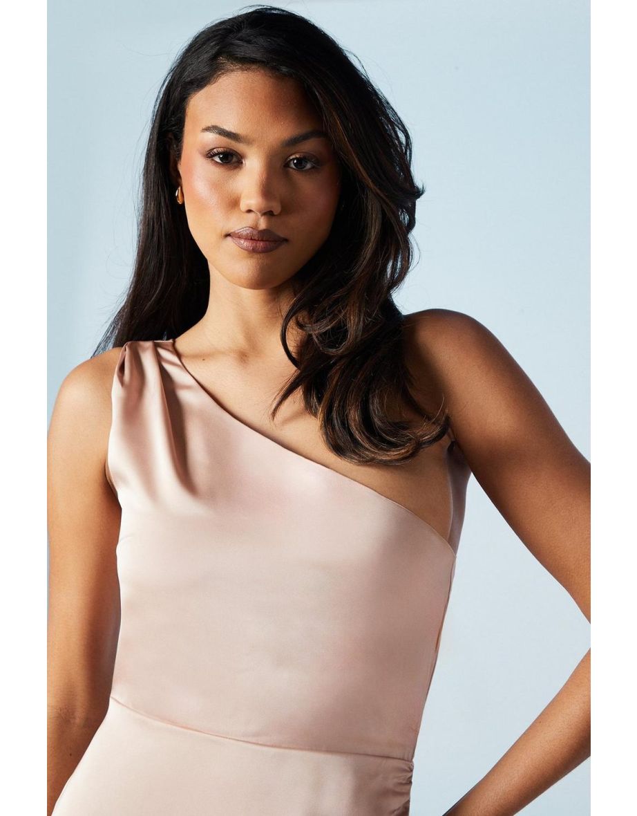 One Shoulder Satin Bridesmaids Dress - 3