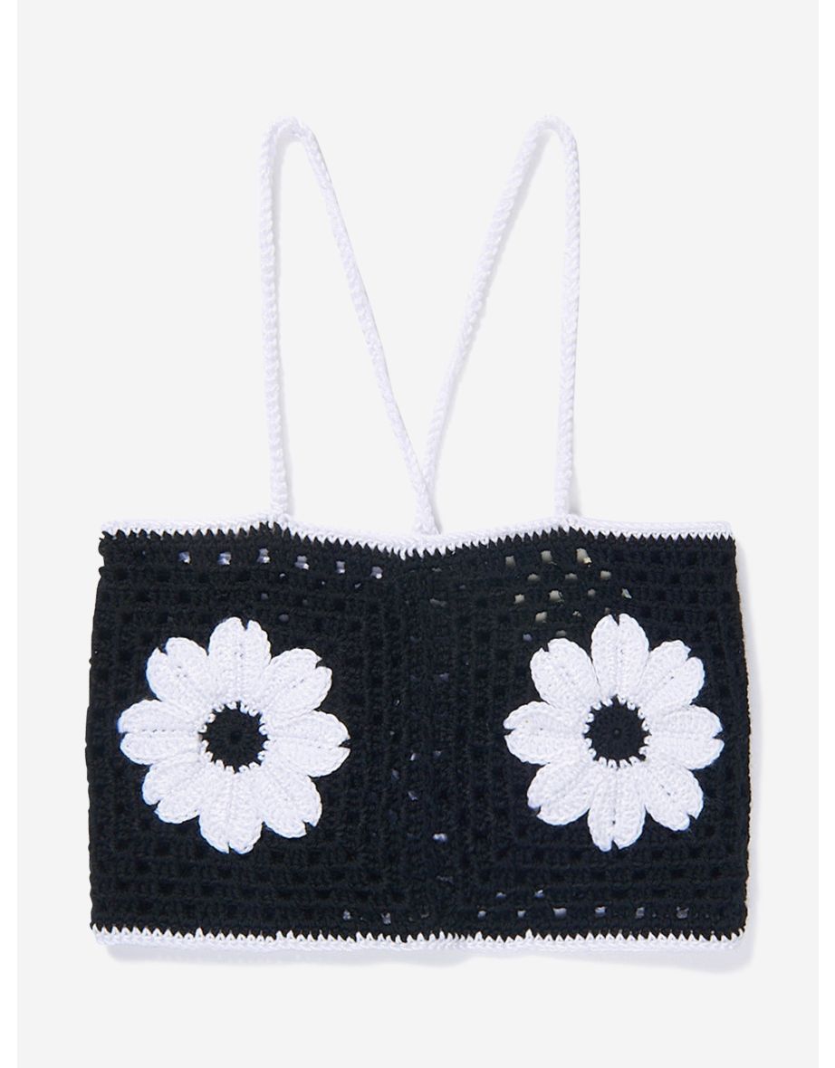 Girls Crochet Flower Elvira Crop Top in Black