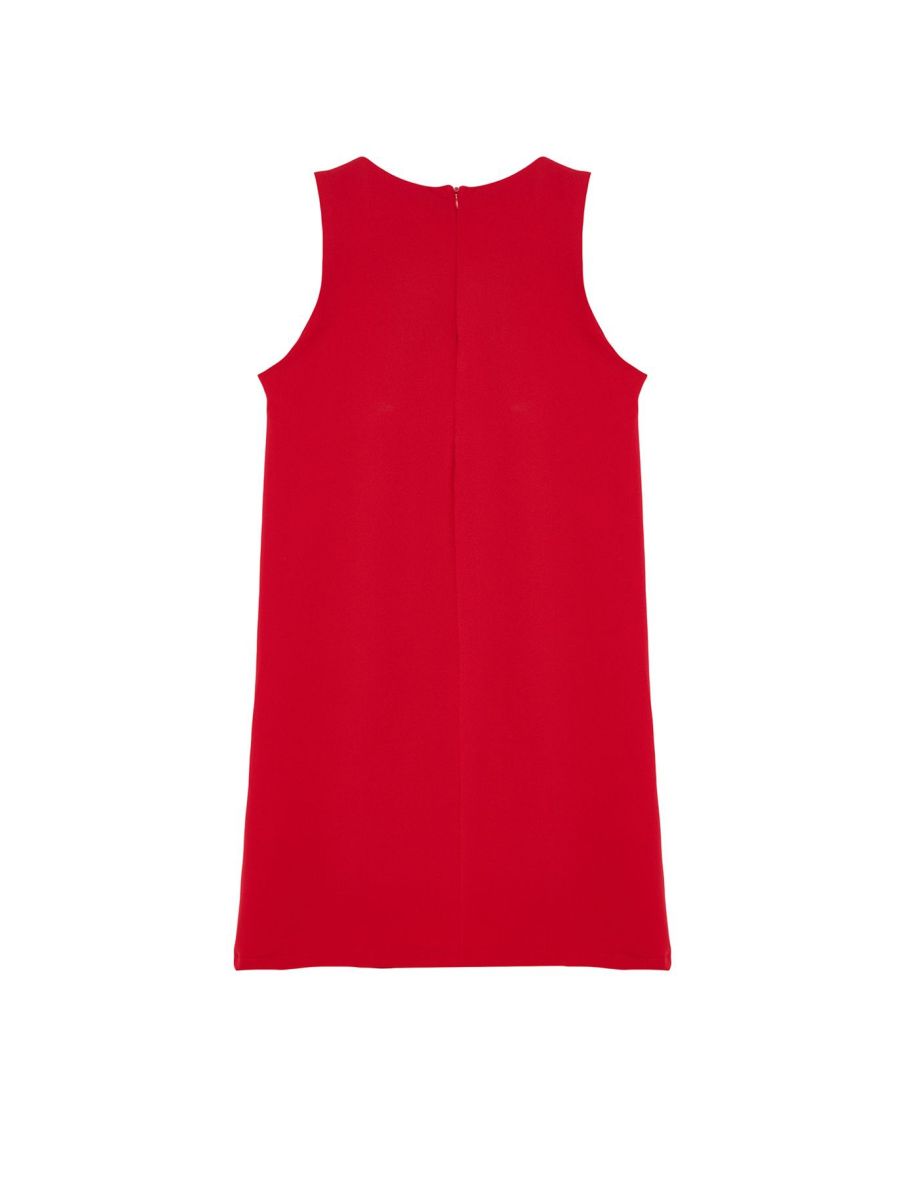 Red Straight Cut Sleeveless Crew Neck Mini Woven Dress - 6