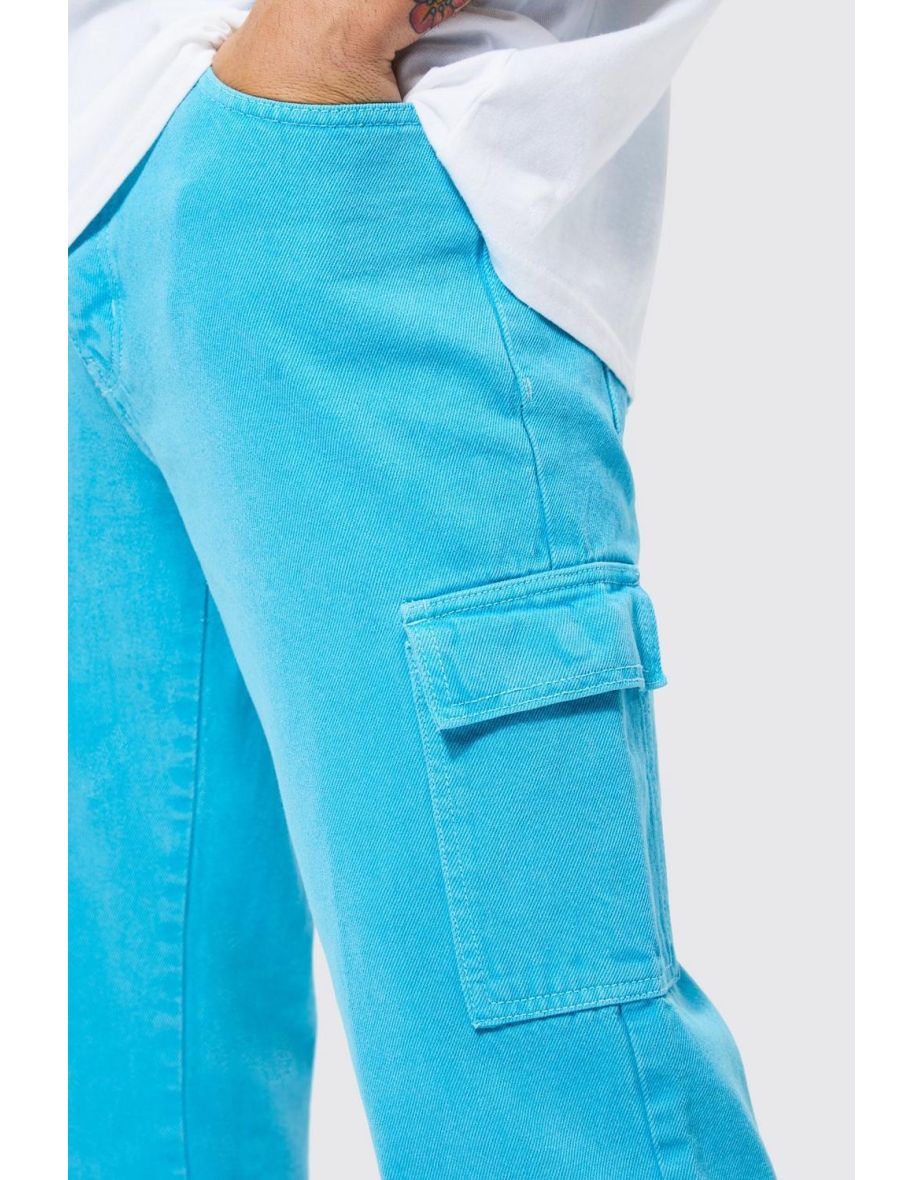 Relaxed Rigid Flare Tinted Acid Wash Cargo Jean - aqua - 2