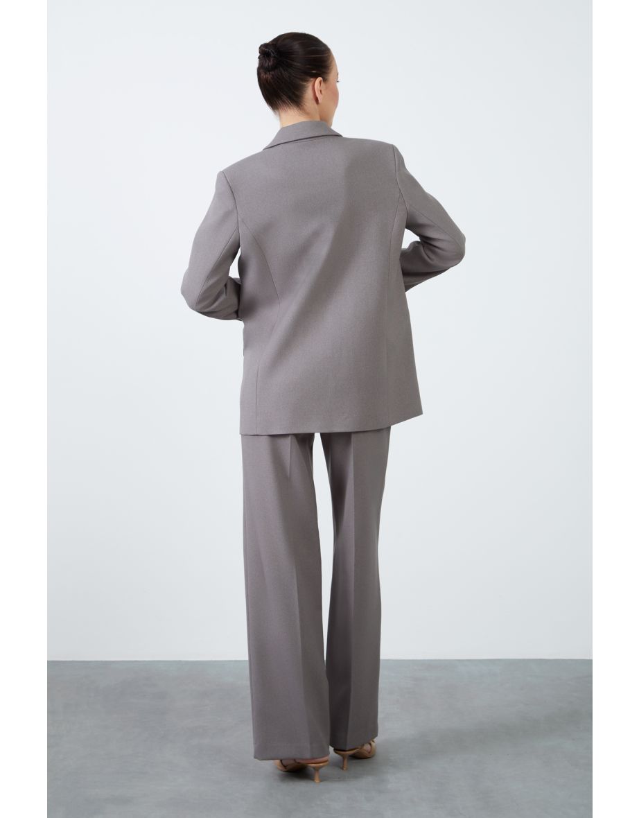 High-Waisted Gray Women's Suit with Wide-Leg Pants - 3