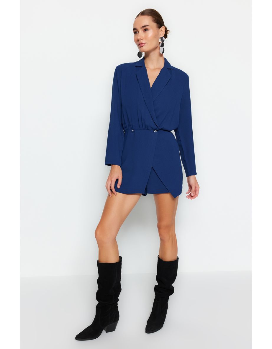 Shop Navy Blue Double Breasted Shorts Skirt Woven Jumpsuit Online in Oman VogaCloset