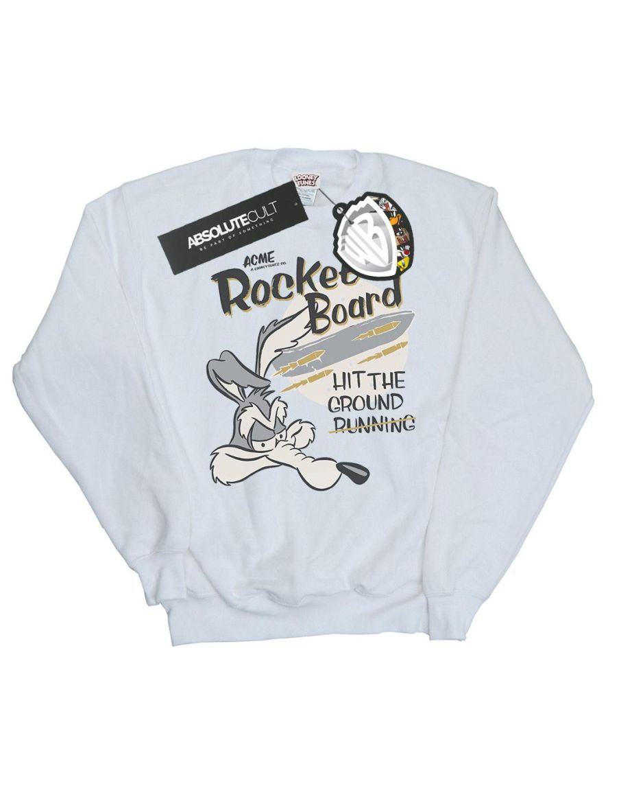 Looney Tunes Boys Wile E Coyote Rocket Board Sweatshirt - White