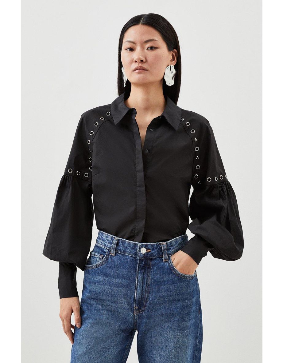 Cotton Eyelet Long Sleeve Woven Shirt