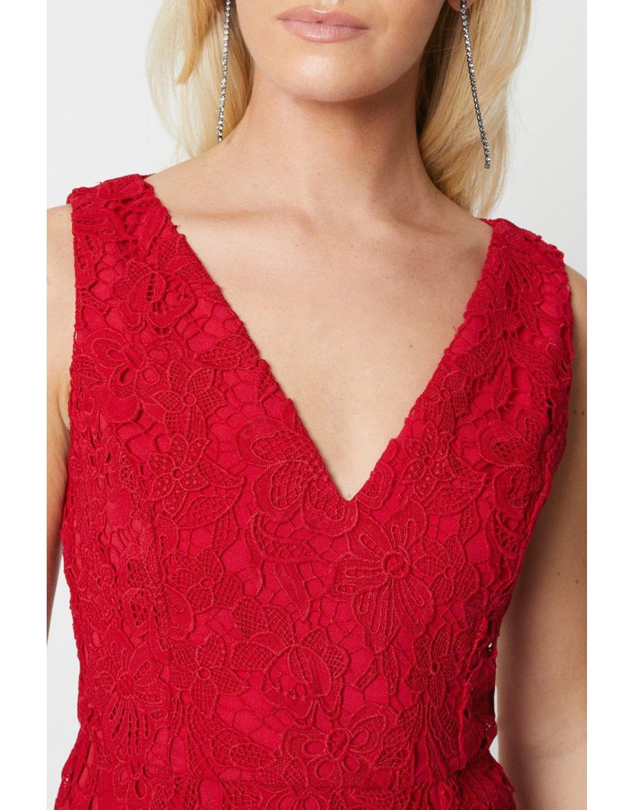 Debut London Lace Pencil Dress - red - 3